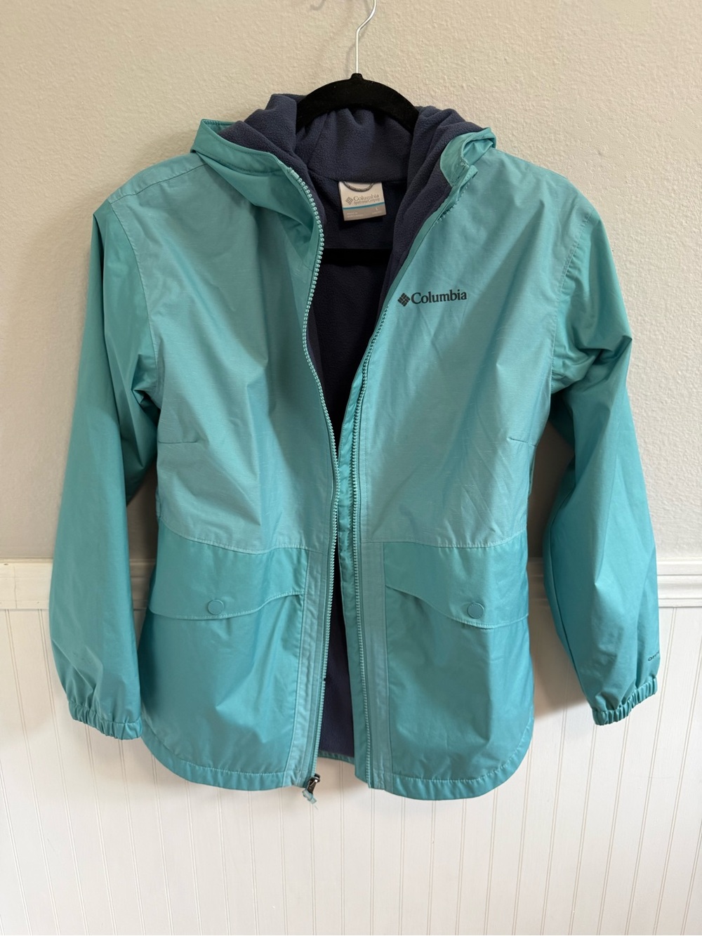 Columbia Girls' Teal Hooded Rain Jacket